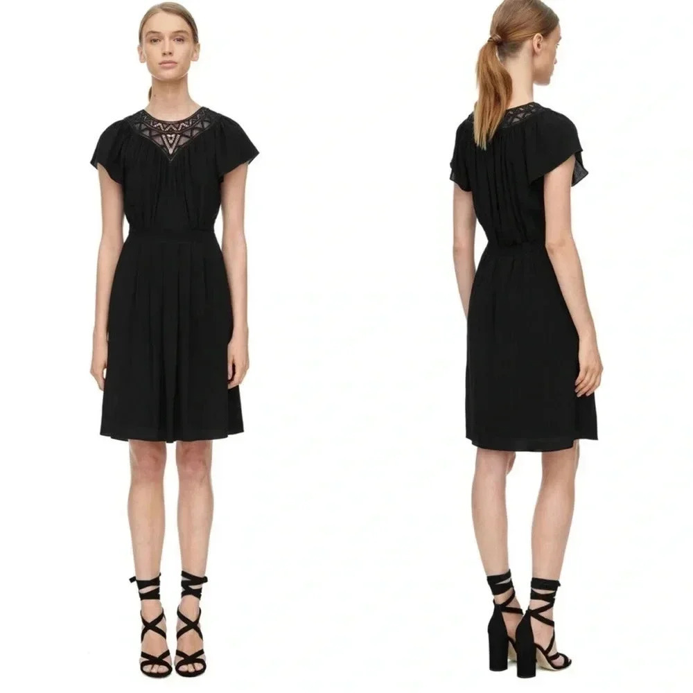 Rebecca Taylor SHORT SLEEVE CREPE AND LACE DRESS SIZE 8